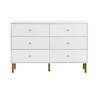 Commode Moderne 6 Tiroirs Blanc MDF - Coffre Rangement Poignées Alliage Zinc - Pieds Acier 120x40x78 cm - Pour Chambre/Salon/Entrée