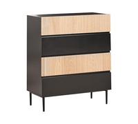Commode Moderne à 4 Tiroirs en MDF Bois Clair Façade Striée Meuble de Salon Chambre Noir Blythe