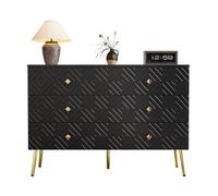 Commode moderne à 6 tiroirs, avec motifs géométriques et poignées en forme de diamant, 120 x 40 x 80 cm, Noir