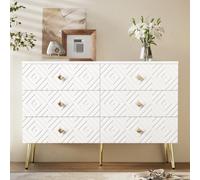 Commode Moderne à 6 tiroirs, Buffet Salle a Manger - 120 x 40 x 80 cm - Blanc élégant et doré - Pieds en métal pour Plus de stabilité - Idéale pour la Chambre et Le Salon