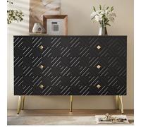 Commode Moderne à 6 tiroirs, Buffet Salle a Manger - 120 x 40 x 80 cm - Noir élégant et doré - Pieds en métal pour Plus de stabilité - Idéale pour la Chambre et Le Salon