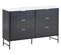 Commode Moderne à 6 Tiroirs en MDF Pieds en Métal Façade Cannelée Effet Marbre Noir Glastonbury