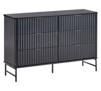 Commode Moderne à 6 Tiroirs en MDF Pieds en Métal Façade Cannelée Noir Glastonbu