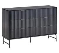 Commode Moderne à 6 Tiroirs en MDF Pieds en Métal Façade Cannelée Noir Glastonbury
