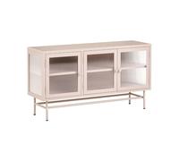 Commode Moderne Acier Verre Cannelé 3 Portes Étagères Réglables Beige Devon