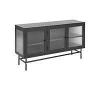 Commode Moderne Acier Verre Cannelé 3 Portes Étagères Réglables Noir Devon