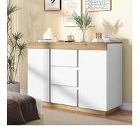 Commode moderne avec 2 portes et 3 tiroirs pour salon - salle à manger et chambre à coucher - 120.5x40.2x82.5 cm - blanc et bois