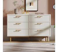 Commode moderne blanche - Buffet 6 deniers avec poignées en D côtelées et base en métal robuste pour chambre à coucher et salon 40 x 120 x 75 cm (l x L x H)
