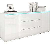 Commode moderne de 150 cm pour le salon, 3 tiroirs, 2 placards, blanc laqué