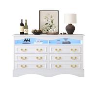 Commode Moderne De Salon, 120 X 40 X 70 cm, 6 Tiroirs, avec Éclairage LED Intégré Et Espace De Rangement Semi-Ouvert, pour Les Entrées, Salons Et Bureaux, Blanc