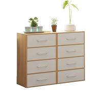 Commode moderne du milieu du siècle - 3-4 niveaux - Double tiroir - 30 cm de profondeur - Rangement élégant pour chambre à coucher, salon, couloir - Finition bois - 96 x 30 x 76 cm