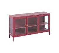 Commode Moderne en Acier Étagères avec 3 Portes Verre Sécurité Rouge Foncé