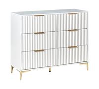 Commode Moderne en MDF avec 6 Tiroirs Cannelés Pieds en Métal Blanc Walcott