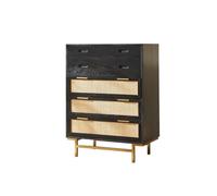 Commode moderne en rotin pour chambre à coucher - Commode élégante avec larges poignées de rangement en métal, buffet autoportant pour salon et chambre à coucher.