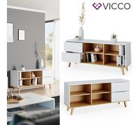 Commode Nautica, buffet bas, blanc, chêne, bahut, meuble, tiroir Vicco