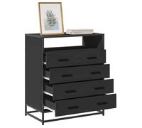 Commode - Noir - 4 tiroirs - Bois d'ingénierie - Style industriel