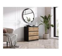 Commode - Noir et Chêne Wotan - 3 Tiroirs - 70cm x 39cm x 79cm - Meuble de Chambre Enfant