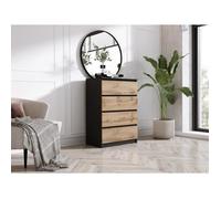 Commode - Noir et Chêne Wotan - 4 Tiroirs - 70cm x 39cm x 101cm - Meuble de Chambre Enfant
