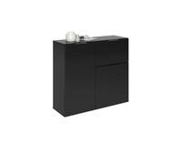 Commode noire Damien avec 2 portes, 1 tiroir et 3 étagères. Peut être fixée au mur.