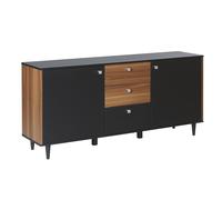 Commode Noire et Bois Foncé avec 2 Compartiments à Portes et 3 Tiroirs Spacieux pour Chambre ou Salon au Design Minimaliste et Industriel Beliani