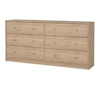 Commode OREGON 2x 3 tiroirs - Décor chêne - L 143 x P 30 x H 68 cm