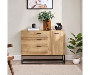 Commode Orkland métal 75 x 100 x 35 cm noir effet chêne - EN.CASA - 3 tiroirs - Bois - Panneaux de particules