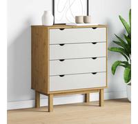 vidaXL Commode OTTA – Marron et blanc, bois de pin massif, 76,5x39,5x90 cm