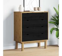vidaXL Commode OTTA Noir 76,5 x 39,5 x 90 cm Bois de pin massif, Commode classique en pin massif pour salon ou chambre, 4 tiroirs, solide, résistant à l'eau et plein de rangements