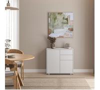 [en.casa] Commode Paarl pour Salon 74 x 79 x 36 cm Meuble de Rangement avec 2 Tiroirs et 2 Portes au Système Push-to-Open Armoire Élégante Stable Entrée Chambre Bureau Blanc Mat