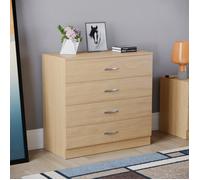 Commode pin Riano avec 4 tiroirs, poignées et glissières en métal - Meuble de chambre à coucher