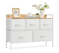 Commode pour Chambre - SONGMICS - 5 Tiroirs en Tissu avec Poignées - Blanc Nuage et Beige Chêne