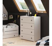 Commode pour enfant Emily - Blanc - 4 tiroirs - poignées en forme de ballon de football