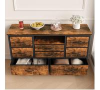 Commode - PROMIRACAL - PROMIRACAL - 8 tiroirs (3 tailles) - 3 prises CA & 2 USB - Marron 120x36x75 cm