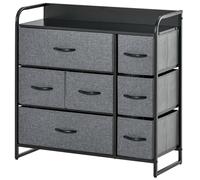 Commode Rangement 7 Tiroirs Plateau Acier Mdf Noir Non Tissé Gris Gris