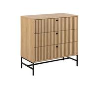 - Commode rectangulaire 3 tiroirs effet tasseaux BAÏKAL - Beige - BAÏKAL