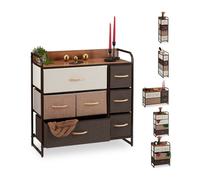 Commode Relaxdays, petite commode de rangement, 7 tiroirs en tissu, étagère, châssis acier, H79×L80×P31,5 cm, marron