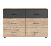 Commode - RHODES - 6 tiroirs - Chene Hickory et gris - 130 x 41 x 83 cm -