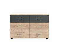Commode RHODES 6 tiroirs Décor Chene et L130 P41 H83 cm