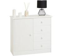 Commode RONDO en pin massif, 4 tiroirs et 1 porte, lasuré blanc Blanc G