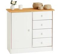 Commode RONDO en pin massif, 4 tiroirs et 1 porte, lasuré blanc/brun Blanc/Brun G