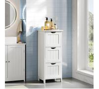 WOLTU Meuble Salle de Bain, Commode Salle de Bain, Meuble de Rangement, avec 3 Tiroirs, 32 x 30 x 81 cm, Armoire Rangement, pour Salon, Salle à Manger, Cuisine, Moderne, Blanc BZS123ws