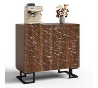 Commode sans poignée avec relief de feuilles à l'avant - Portes push-to-ouvertes - Étagère réglable en hauteur - Armature en métal - Sécurité anti-basculement - Armoire de rangement pour salon