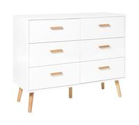 Commode Scandinave 6 Tiroirs Buffet Pieds en Bois Blanc Newark