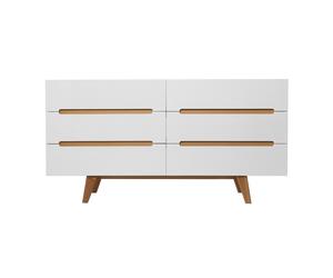 Commode scandinave finition blanc laqué brillant 6 tiroirs L160 cm MELKA