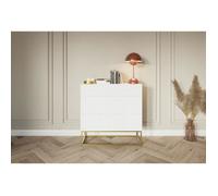 Selsey Commode Armoire 3 Tiroirs Façade Fraisée 90 cm sur Pieds Dorés Meuble De Rangement Blanc Veldio