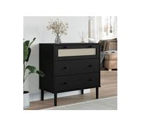 Vidaxl Commode Senja Aspect De Rotin Noir Bois De Pin Solide Marron