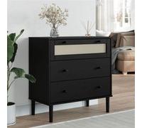 Commode SENJA aspect de rotin noir bois de pin solide Noir G
