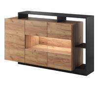 Commode Sideboard Alva 155x44x93,5Cm Chêne Sauvage Or Anthracite 3-Portes