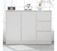 Commode / Sideboard / Schuhschrank en Bois avec Étagères Réglables, Grand Rangement, 2 Portes et 3 Tiroirs, Design Moderne, Idéal pour Salle à Manger, Salon ou Cuisine, Couleur Blanche, 120x90x35 cm