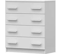Commode Sideboards Highboard pour la chambre d'enfant 80cm blanc/blanc avec 4 tiroirs et poignées blanches Jonas 02